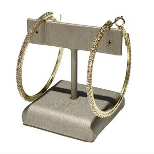 Bohemian Style Gold Plated‎ Round Pave Rhinestone Oversized Hoop Earrings 1.9in